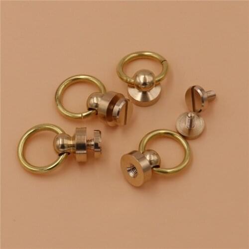 DIY leather craft solid brass screws rivet with o ring handle 10pcs/lot