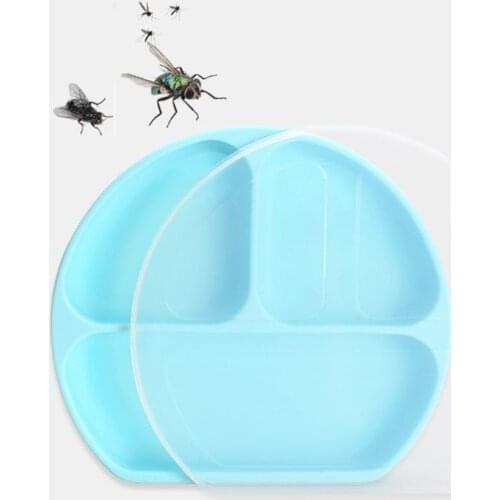 1 Pc Silicone Toddler Plate w/ Powerful Suction Base Stays Divided Sections Baby Dish