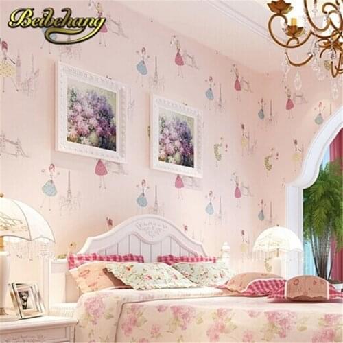 Beibehang Modern Cartoon Kid wallpaper children papel de parede roll Pink Blue 3D Wall paper Ballet girl princess room bedroom