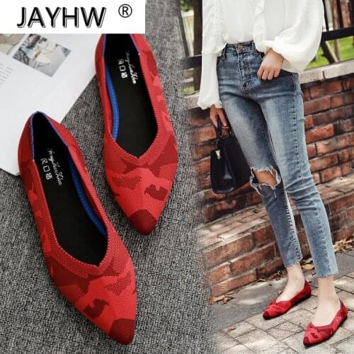 3 Color Casual Women Soft Shoes Breathable Knit Pointed Shoes Womens Flat Shoes Ballet Single Shoes Comfortable Pregnant Shoes