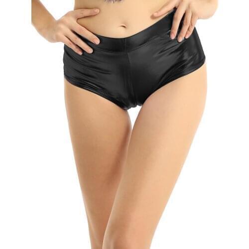 ZDHoor Summer Fashion Women Shorts Sexy Shiny Patent Leather Shorts Hot Pants Mid Waist Elastic Waistband Casual Short Trousers