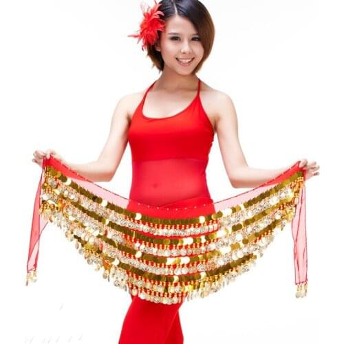 Lady Women Belly dance Costume bellydance Hip Scarf belly dancing belt With 5 layers 288 coins adult waist chain dancwear