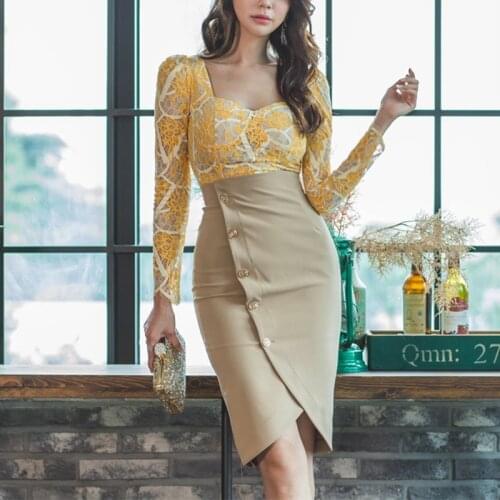 Summer New 2 Pieces Set Women Lace Shirts Top And High Waist Bodycon Pencil Single Breasted Profession Skirts Office Lady Suit