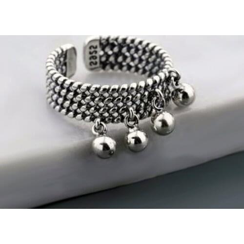 Personality Silver Color Tassels Beads Rings for Women Adjustable Finger Ring Fashion Jewelry Engagement Wedding Ring Gifts