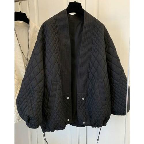 Winter Simple Ladies Plaid Cotton-padded Coat Korean Style Women Chic Jacket Outerwear