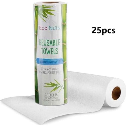 1 Roll/25pcs Reusable Kitchen Towel Bamboo Microfiber Cloth Absorbent Non-Stick Dish Towel Cleaner Household Cleaning Tools