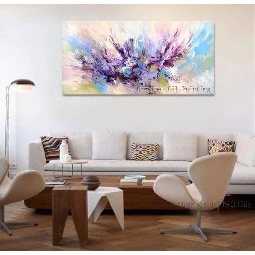 2020 New Design Handmade Beautiful Colors Purple And Pink Oil Painting On Canvas Abstract Artwork For Living Room Decoration