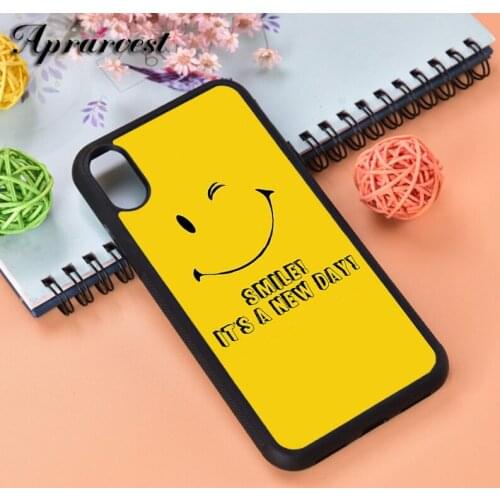 Aprarvest Smile Its A New Day Happy Face Quote Silicone Phone Case Cover For iPhone 6 6S 7 8 PLUS X XS XR 11 12 MINI PRO MAX