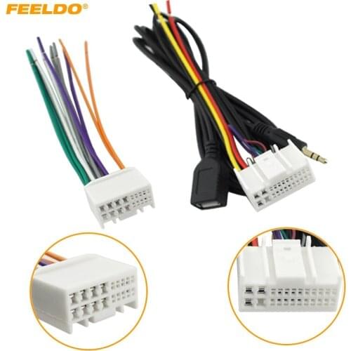 FEELDO 5Set Car Audio CD Stereo Wiring Harness Adapter With USB/AUX(3.5mm) Plug For Kia K2/K5/ Factory OEM Radio CD/DVD Stereo