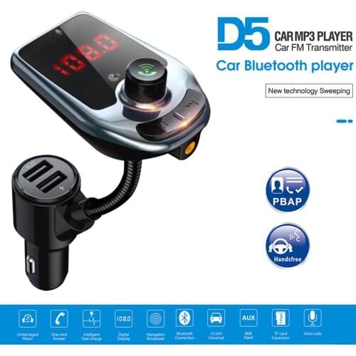 Car Bloothtooth 5.0 MP3 Player Wireless Hands Free Kit with AUX Car FM Transmitter Dual USB Phone Charger Support TF Card