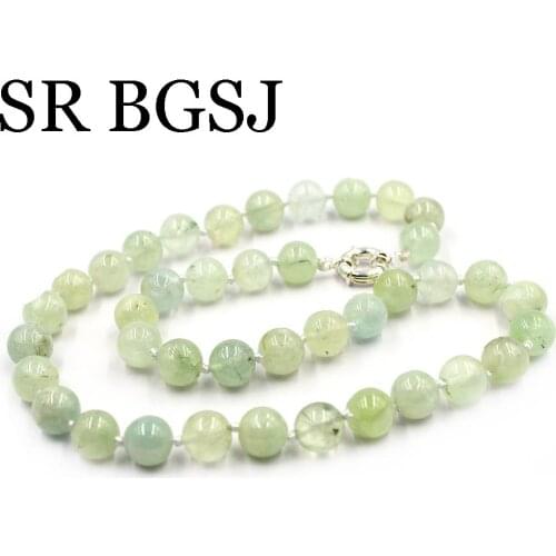 Free Ship 10mm Green Prehnites Round Gems Beads Knot Genuine Stone Chocker Necklace Strand 17.5"