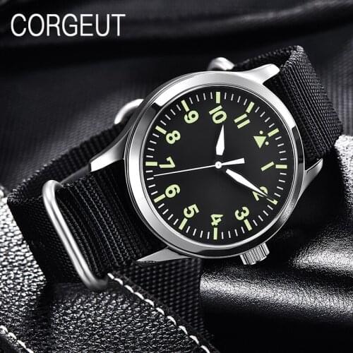 CORGEUT 42mm Men Watch Automatic Nylon Military Luxury Brand Sport Design Clock Leather Self Wind Mechanical Wrist Watches