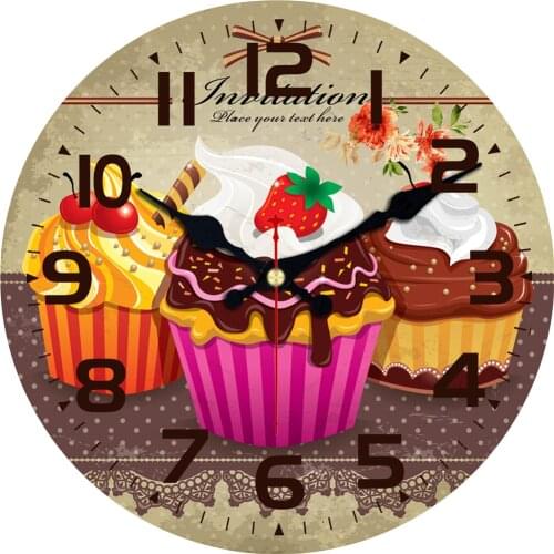 Sweet Cupcakes Icecream Wooden Wall Clock Rose Flora Vintage Non-Ticking Retro Flower Rose Silent Quiet Farmhouse Kitchen Clock