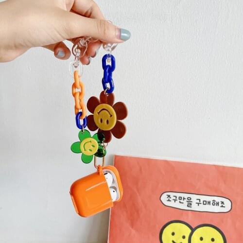 Cute Sun Flower Bracelet Earphone Case for Airpods 2 1 Soft Candy TPU Bluetooth Cover for Airpods Pro Coque with Smile Keychain