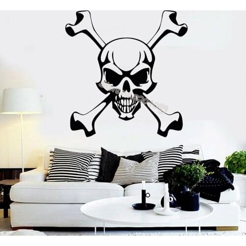 Skull and Bones Pirate ship Symbol wall sticker crossbones Jolly flag Sign decal decor teens bedroom Living room Mural EA127