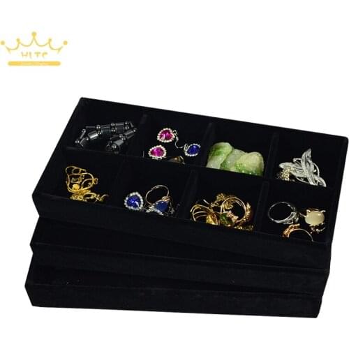 Black Velvet Ring Chain Compartment Tray Jewelry Display Casket Kit of 3 For Necklace Beads Display 3pcs/lot