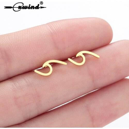 Cxwind Fashion Creativity Beach Wave Studs Earring Stainless Steel Ocean Wave Design Earrings for women Geometric Boho Oorbellen