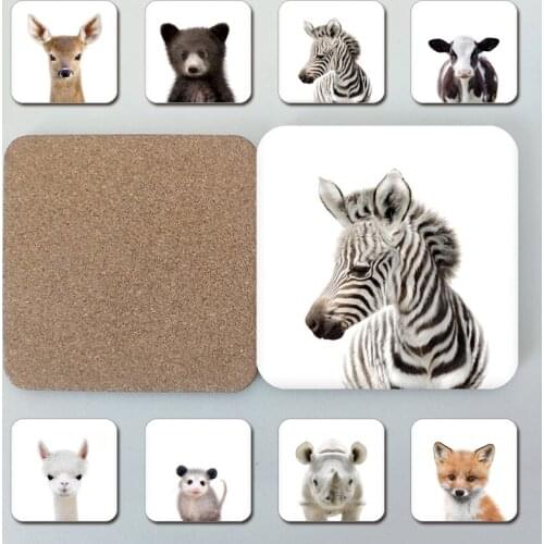 Room decor baby zebra bear cub wooden coffee cup pad education & office supplies cute animal tea mat party gift for children 2