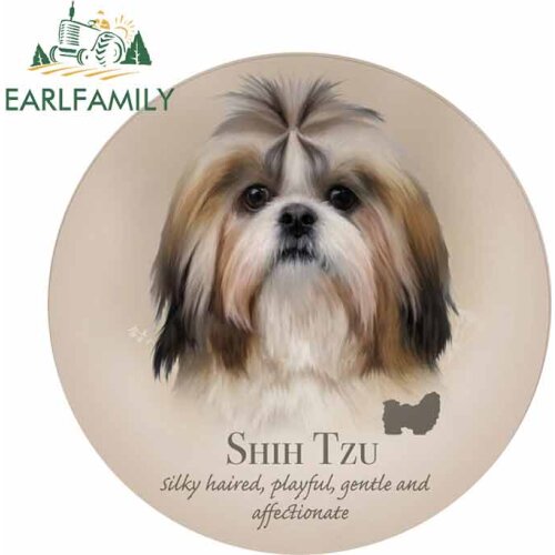 EARLFAMILY 13cm x 13cm Shih Tzu Dog Anime Car Stickers Interesting Pet Decal Waterproof Graphics Car Windows Trunk Decoration