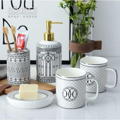Porcelain Bathroom Accessories Sets Toothpaste Dispenser WC Accessories Toothbrush Holder Soap Dish Wedding Gifts New Arrival