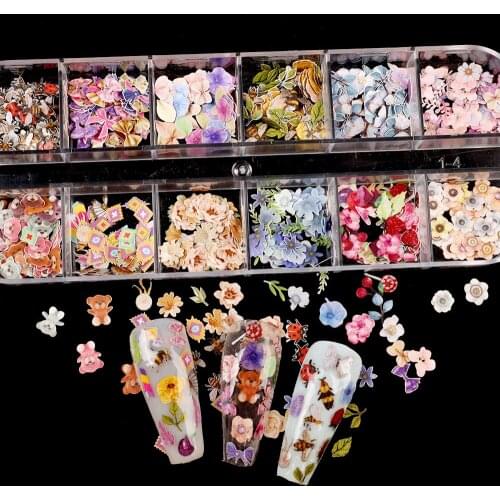 Holographic Pattern Sliders 3D Wood Pulp Nail Sticker 12Color/Set Embossed Mini Letter Flowers Manicure Nails Art Decoration