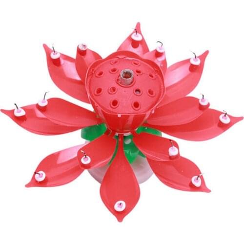 Art Musical Candle Lotus Flower Happy Birthday Party Rotating Lights 8/14 Candles Lamp Decor Supplies HY99