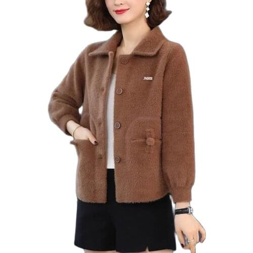 Imitate Mink Velvet Women Coats Short Spring Autumn New Mother Outerwear Thicken Hairy Outside Sweater Cardigan Ladies Jacket