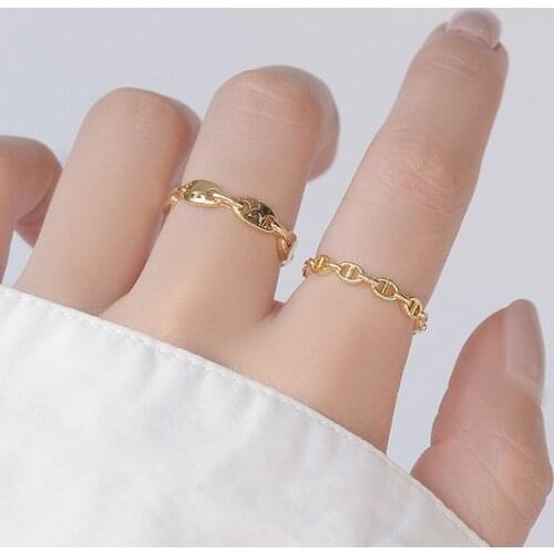 Ins Hot Sale 14K Real Gold Adjustable Wedding Rings for Women Luxury Shining Simple Style Link Engagement Rings