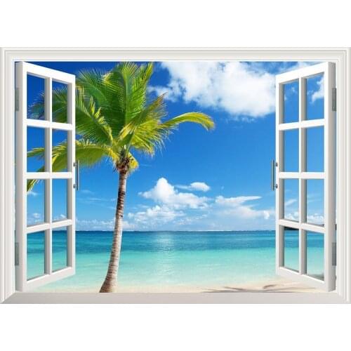 JMINE Div 5D Window Landscape Tropical Sea Window Palm Tree Full Diamond Painting kits art Scenic 3D paint by diamonds