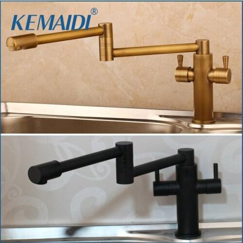 KEMAIDI Antique Brass Swivel Kitchen Faucet 360 Rotatable Swivel Spout Black Kitchen Vessel Sink Faucet Mixer Tap