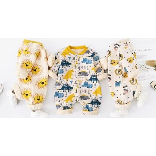 Cute Newborn Baby Boys Clothes Autumn Long Sleeve Cartoon Animal Printed Romper Girls Jumpsuit Overall Newborn Outfi
