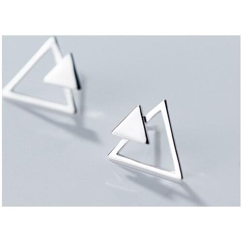 MloveAcc Romantic Real 925 Sterling Silver Triangle Stud Earrings Trendy Minimalist for Women Jewelry Accessories Fashion