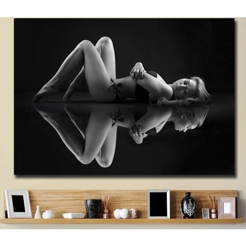 Fashion Sexy Women and Her Shadow Canvas Painting Black White Poster Art Wall Picture Minimalist for Living Room Home Decoration