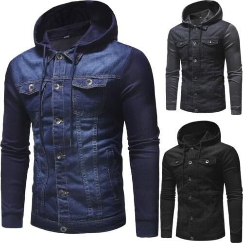 Men Hooded Denim Jacket Spring Autumn Fashion Mens Jeans Clothes Sporting Slim Fit Hoody Coat Casual Streetwear Outwear M-XXXL