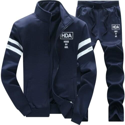 New 2019 Brand Autumn Sweatshirt Men Tracksuit Men Set Sweat Winter Fleece 2PCS Stand Collar Fleece Patchwork Casual Hoodie Men