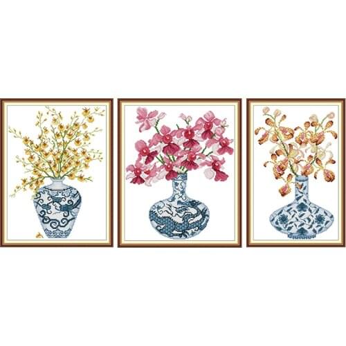 Blue and White Porcelain VaseStamped Cross Stitch Kit Joy Sunday Needlework Embroidery Counted 11CT 14CT Printed Home Decoration