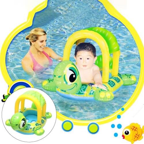 Inflatable Swimming Ring For Baby With Shade Turtle Shape Safe Smooth Water Toy Swimming Ring Summer Water Playing Admired