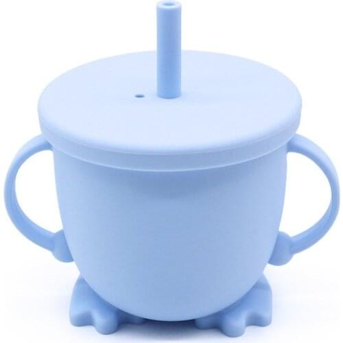 New 150ml Cup BPA Free Silicone Portable Unbreakable Kid Training Sippy Cup With Straw And Double Handle Children Water Cup