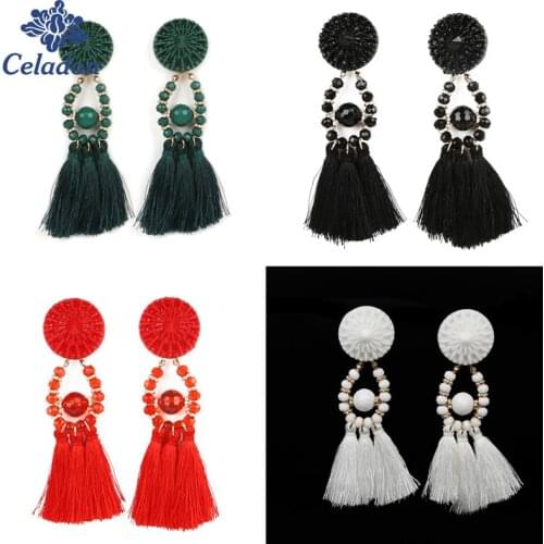 New Bohemia Tassel Earrings 28x103mm Women Crystal Dangle Drop Earrings , Long Tassel Earrings Vintage Women Fashion Jewelry