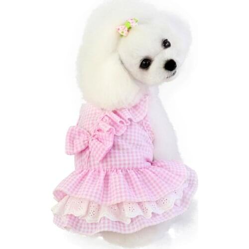 Wholesale Pet Princces Pink Dresses Dog Clothes Plaid Cute Girl Dress Pets Puppy Dresses For Small Chihuahua Clothes