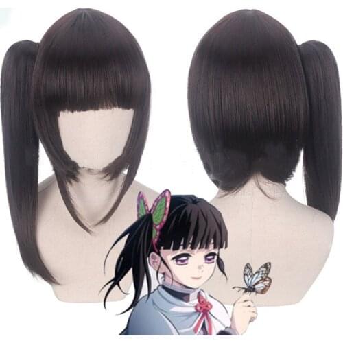 Demon Slayer Tsuyuri Kanawo Natural Black Face Short Hair Split Tiger Clip Ponytail Ladies Wig Any Face Cos Wig Role Play
