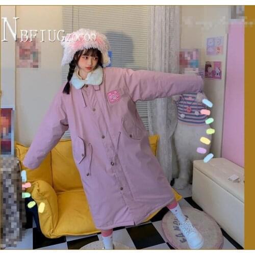 Women Parkas Lining With Imitation Lambswool Students Winter Thick Loose Female Overcoat