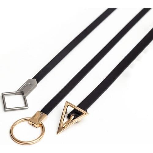Fashion metal Geometric buckle Belt for women thin long PU Leather Cummerbunds strap Ladies Dress Corset Waistband accessories