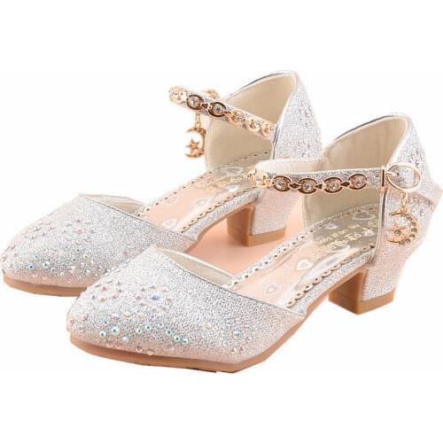 Children Leather Shoes for Princess Sandals High Heel Glitter Shiny Rhinestone Butterfly Girls Party Student Performance Shoes
