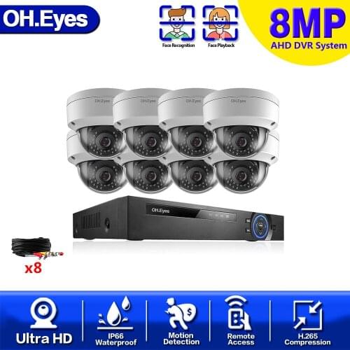 8.0MP CCTV Camera System 4K CCTV Surveillance Kit 8CH DVR Video Output Kit Security Easy Remote View on Phone 2TB HDMI