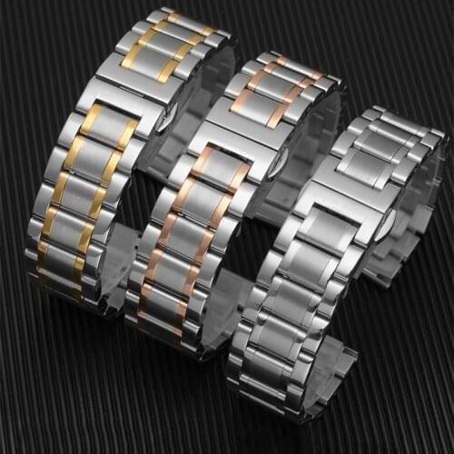 Universal stainless steel watchband with metal butterfly buckle 14 16 18 20 22 23mm strap black silver gold wrist belt bracelet