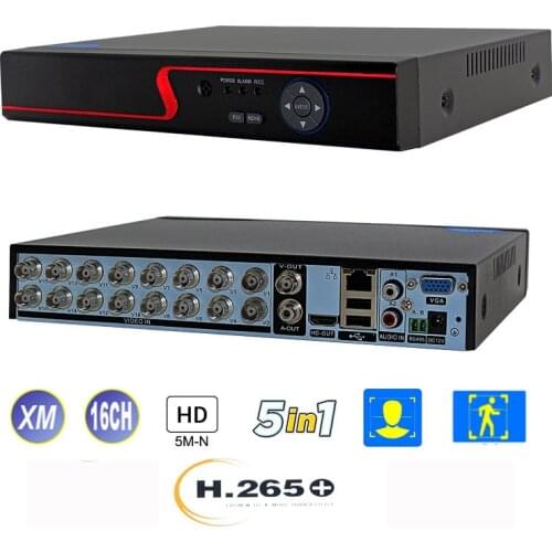 16CH 5M-N H.265+ DVR NVR AHD TVI CVI XVI CVBS IP Mode 6 in 1 CCTV Video Recorder DVR For Analog AHD ONVIF IP Camera WiFi