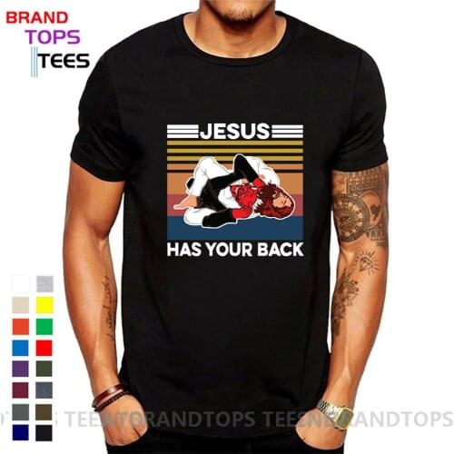 Vintage Brazilian JIU JITSU BJJ T-shirt Karate Gifts Tops Tees JIU JITSU Jesus Has Your Back Funny Christian Satan Gift