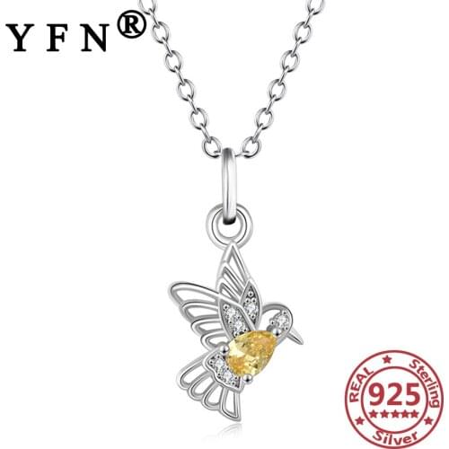 YFN 925 Sterling Silver Flying Bird Necklaces Crystal Zircon Pendants Necklaces Hollow Silver 925 Jewelry Valentines Day Gifts