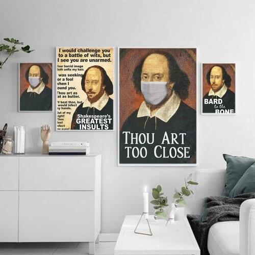 Funny Shakespeare with Mask Canvas Art Painting Vintage Poet Writer Author Poster and Print Painting Wall Art Bedroom Home Decor